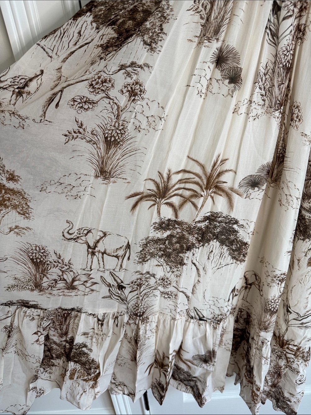 Sandro Paris | Toile Print Ruffle Midi Dress | Ecru Brown | FR 36 US Small |NWT - Picture 6 of 10